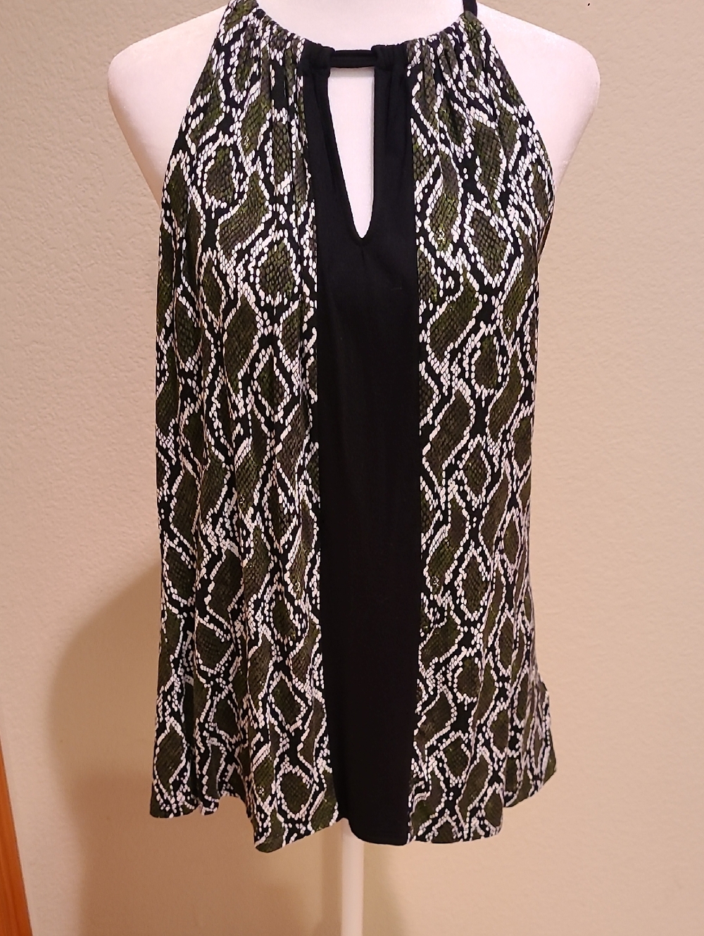 Michael Michael Kors Black and Olive Snake-Print Sleeveless Top Size L